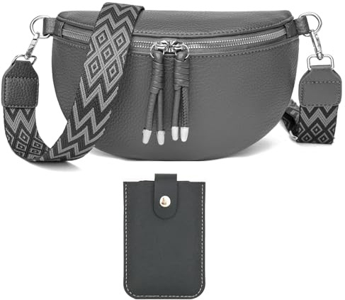 Atgbiem Sac Banane Femme Bandoulière Gris Foncé Sac Banane Cuir Sac Bandoulière Femme Livré avec Un Porte-Carte Coulissant