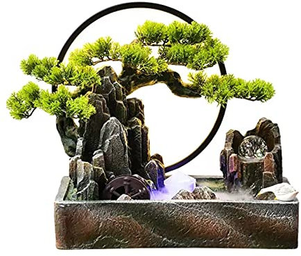 Cascata per Tavolo Fontana da tavolo in resina for interni Cascate Fontane Bonsai artificiale Fontana da tavolo decorativa con luce a LED for la casa e l'ufficio Arredamento di spazi interni Fontanell