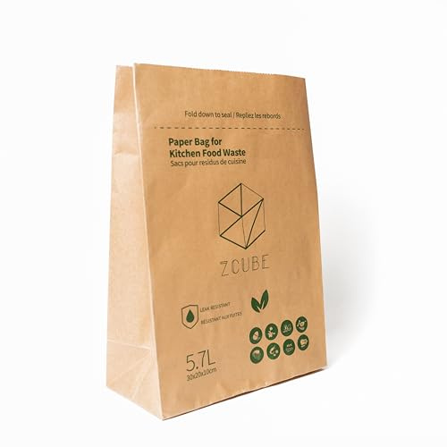 Zcube - Bolsas de papel para residuos de alimentos de cocina, juego de 6 bolsas resistentes a fugas, tamaño pequeño (igual que la bolsa a la bolsa de tierra), 60 bolsas