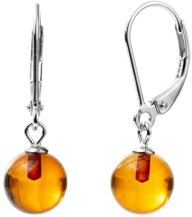 Baltische runde Bernstein-Ohrringe aus Sterlingsilber mit französischen Haken für Damen