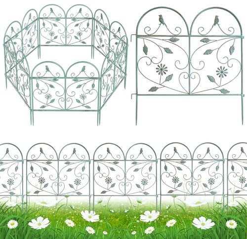 TOUFUN Garden Fence 6 Pack, 22.8in(H)x11Ft(L), Rustproof Metal Wire Border Animal Barrier for Dog Outdoor, Outdoor Landscape Decor for Yard & Patio, Arched Pet Fence, Vintage Decorative Garden Fencing