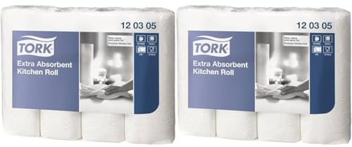 Tork Extra Saugfähige Küchenrolle Weiß, Premium, 3-lagig, 48 × 12,2 m, 120305 (Packung mit 2)