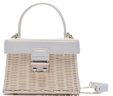 Korbtasche,Strohtaschen Damen Weiß Customized Flip Vintage Strohhandtasche Gewebte Crossbody Taschen Lässig Tragbar für Frauen Korb Straw Rattan Tasche Frauen Box (Color : White, Size : Natural)