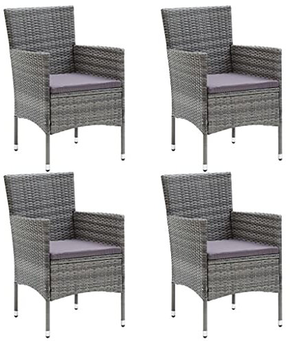 Hommdiy 4X Garten Essstuhl Sessel Stuhl Gartensessel Gartenstuhl Rattanstuhl Gartenmöbel Balkonstuhl Stühle Terrassenstuhl Poly Rattan Grau