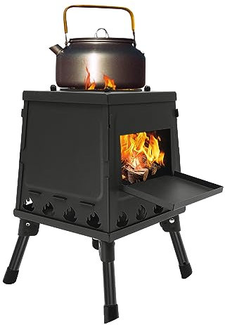 Zeltkocher,Zelt Herd, Raketenofen Outdoor,Schwarz,Tragbarer Holzofen für Camping, Outdoor, Zeltheizung, Camping, Zeltkocher, Mini Holzofen zum Kochen, Camping Rechteckig aus Metall (Schwarz)