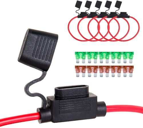 SCOOYUCK 5 Stück 12 AWG Sicherungshalter 12 Volt, Standard Medium ATC/ATO KFZ Flachsicherungshalter, Ausgestattet mit Sicherung (30A×5 & 40A×5) Geeignet für Standard Sicherungshalter für Pkw, Lkw, usw