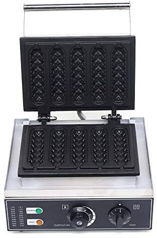 PUDLOR Piastra per waffle, 1500 W, in acciaio inox, 5 waffle sul manico, rivestimento antiaderente per waffle, per waffle, per waffle, panetterie, ristoranti