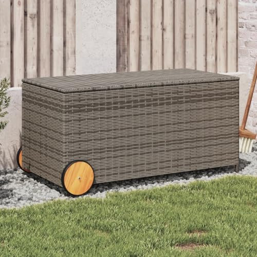 LAPOOH Gartentruhe mit Rollen Grau 190L Poly Rattan, Gartenschrank, Gartenbox, Paketbox, Auflagenbox, Balkonschrank, Gartenkiste, Aufbewahrungsbox Outdoor, Kissenbox - 365326