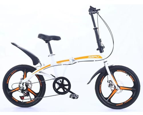 JTBDWOSK Two Klapprad 20 Zoll mit Schnelles Faltsystem (10 Sek), Doppelscheibenbremse, Kohlenstoffstahl, U-Förmige Vordergabel,Weiß