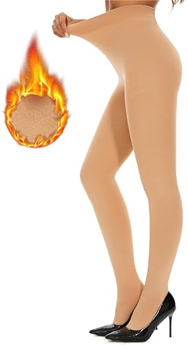 DUCMODA Women Soft Fleece Lined Opaque Tights, Winter Warm Thermal Pantyhose for Women, Women's High Wasited & High Elastic Leggings-Nude-1 Pair-S-M
