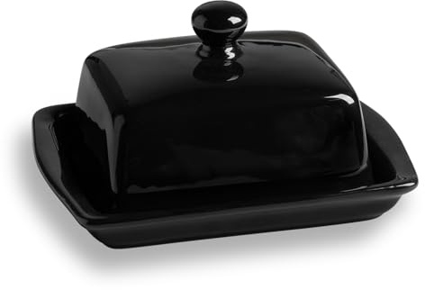 Sweejar Home Beurrier rectangulaire en céramique recouvert avec couvercle, style vintage français pour comptoir, décoration de cuisine et rangement du beurre (noir)