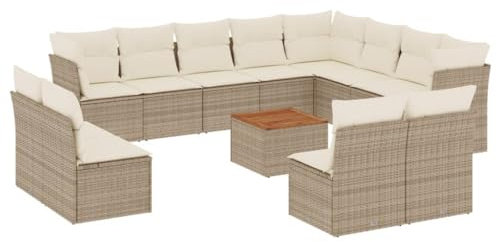 HETFTJN Couch Klein Bierzeltgarnitur Garten Loungemöbel Set Gartengarnitur - 13-TLG. Garten-Sofagarnitur mit Kissen Beige Poly Rattan für Terrasse Garten Hof Restaurant