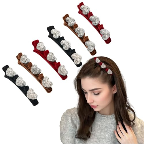 SXQLYH Lot de 3 paires de barrettes à cheveux tressées en velours double couche avec 3 clips, pinces à cheveux pour femme avec strass élégantes