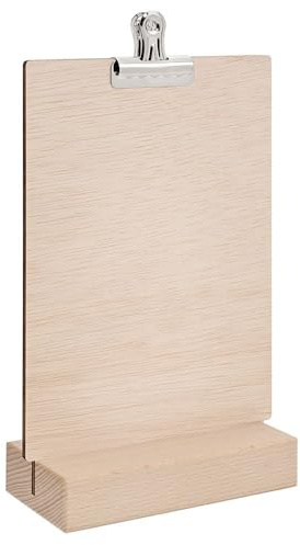 Zeigis Holz-Tischaufsteller DIN A5 Hoch mit Klammer, doppelseitig, Holzfuß | Birkensperrholz aus EU zert. Anbei, Buchenholzfuss unbehandelt, Made in Germany, Einfacher Blattwechsel