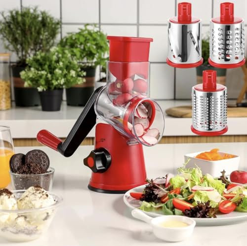 HayaHome - Rallador de Queso, Rallador Verduras Rotativo con 3 Cuchillas, Triturador de Queso, Triturador de Verduras, Ralladores de Cocina, Cortador de Verduras, Picadora Manual Molinillo