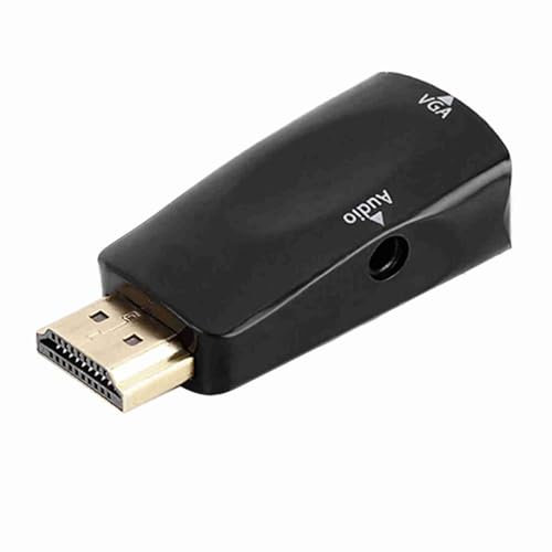 Naroote Hembra A VGA Hembra, Convertidor A VGA Adaptador A VGA HD 1080P Adaptador Convertidor Hembra A VGA Hembra con Cable De Salida De Audio De 3,5 Mm (Black)