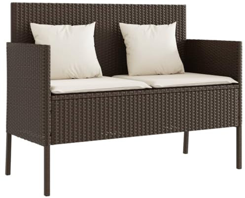 ULUYYUC Outdoor Bank Balkon Bank Campingbank Picknickbank - Gartenbank mit Kissen Braun Poly Rattan für Parks Innenhof Garten Balkon