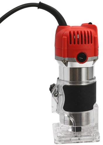 Electric Wood Trimming Machine Hand Trimmer Laminator Router Standard Woodworking Compact Aluminum+Rubber+Steel Material Mini Handheld Palm Outdoor Laminate Tool 1/4'' 30000Rpm Black&Red