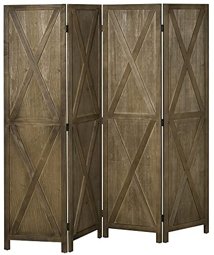 HOMCOM Biombo de 4 Paneles 182x170 cm Separador de Ambientes Plegable Biombo Separador de Ambientes para Salón Dormitorio Oficina Marrón Grisáceo