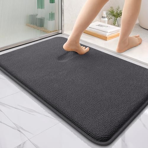 Homaxy Memoryschaum Badezimmerteppich Badematte - 60x90 cm, Dunkelgrau | komfortabel&dick, hervorragende wasseraufnahme, rutschfeste PVC-rückseite, maschinenwaschbar, pflegeleicht, breite anwendung