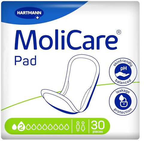 MoliCare Pad 2 Drops Lot de 30 serviettes d'incontinence pour homme et femme avec faible fuites urinaires neutralisant les odeurs