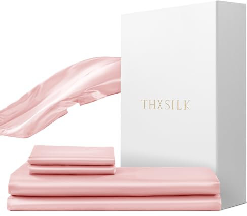 THXSILK Juego de ropa de cama de seda de 2 piezas, funda nórdica de 155 x 220 cm y funda de almohada de 40 x 80 cm, juego de ropa de cama de seda de lujo, muy suave y liso, color rosa