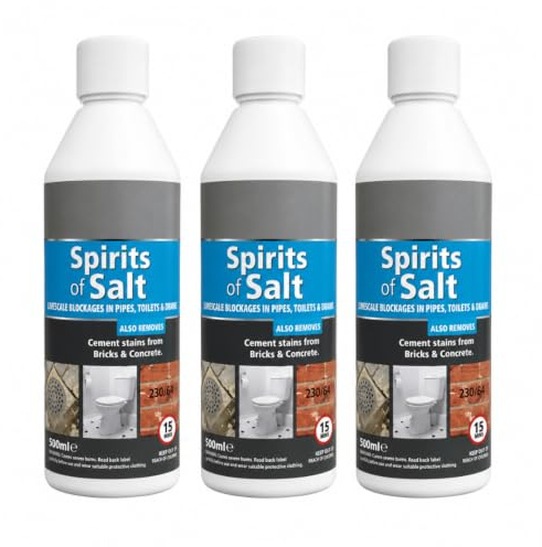 500ml Traditional Spirit of Salt Multi-Purpose & Drain Cleaner Dissolves Effectively Unblock Toilets & Drains Unblocker Remove Stubborn Limescale Buildup In Toilets (Pack of 3)