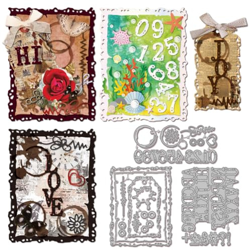 GLOBLELAND Irregular Background Cutting Dies for DIY Scrapbooking Metal Broken Letters Numbers Background Cut Dies Stains Bookmarks Die Cuts for Card Making Embossing Photo Album Craft Decor
