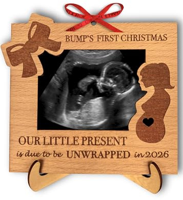 Heart's Sign Bump's First Christmas Pregnancy Ornament 2025 | Cornice natalizia ad ultrasuoni per la gravidanza, regalo per la mamma | Cornice per foto con ecografia per annuncio di gravidanza di