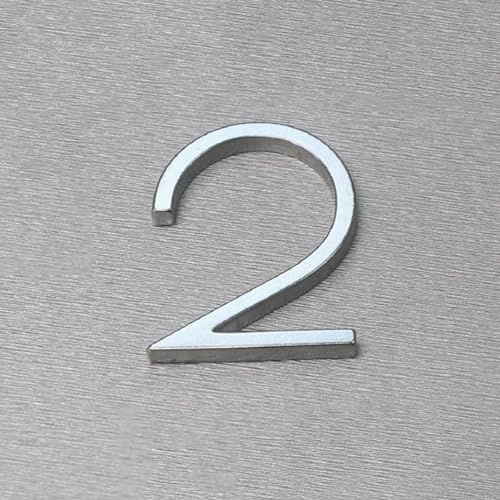 Adesivi con numeri civici auto-adesivi in acciaio inox moderno da 2/2,36/2,76 pollici, numero di porta argento, per esterni, appartamento, decorazione da parete, giardino, casella postale(2,2.76In)