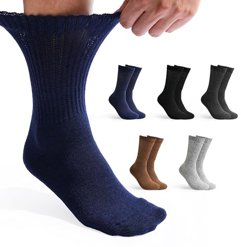 Moyel 5 Paar Unisex Merinowolle Diabetikersocken Herren mit Frottee 43-46 Merino Socken für Diabetiker Damen Warme Bequeme Winter Socken ohne Gummibund Diabetes Thermosocken ohne Naht und Gummi