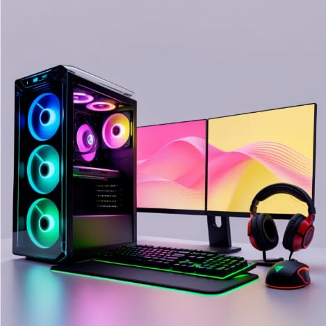 ASC Ryzen Gaming PC Dual Bundle, AMD Ryzen 5 4500, RTX 3050 6GB Graphics, 16GB RAM, 1TB HDD, 500W 80+ PSU, WiFi, Windows 11, Black 6 Fan RGB Case, 2x22 Monitor Dual
