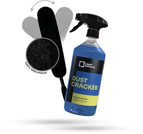 Liquid Elements Dust Cracker Set Basic XL, Felgenreiniger 1L + Bürste | Felgenspray Sprühflasche mit Bürste, für alle Felgentypen, säurefrei, effektive Reinigung & Pflege