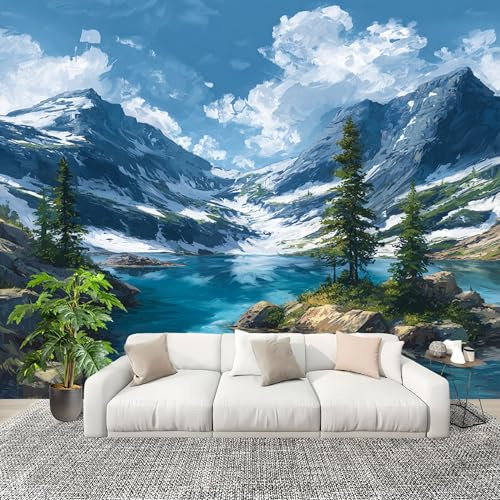 Lagos Y MontañAs Nevadas Fotomurales Pared Papel Pintado 200x140 cm Paisaje Natural Tejido No Tejido Fotomurales Dormitorio Para la sala Decoración de pared tipo póster Fondo De Pantalla