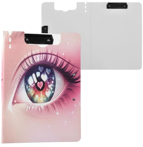 JUMBEAR Hermoso portapapeles con ojos de niña A4 con clips dobles, tablero plegable con tapa, organizador personal ligero adecuado para hospitales, oficina, escuela, negocios, suministros de aula