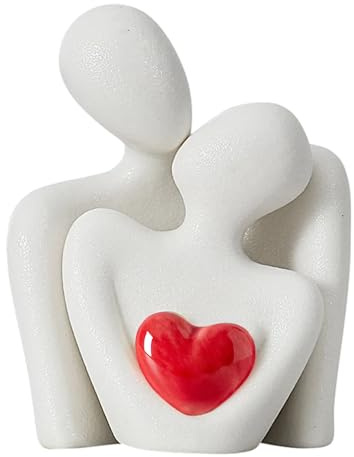 Komergave Romantische Paar Statue mit Herz, Moderne Wohnzimmer Deko, Keramikfigur Skulptur Deko, Weiße Paar Ornamente für Wohnzimmer und Schlafzimmer, Kleine Hochzeitsdekorationen