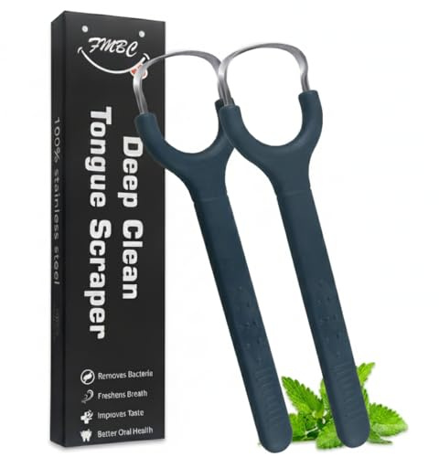 2PCS Tongue Scraper Cleaner, Metal Tongue Scraper for Adults,Restores Fresh Breath, Improves Taste and Oral Health (Blue)