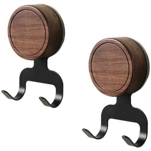 Pumixiy Gancio a ventosa in legno di noce, stile vintage, resistente, 5 kg, impermeabile, per bagno, cucina, senza vetro, 2 pezzi