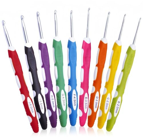 9 Stück HäKelnadel,HäKelnadeln 2,0 mm–6,0 mm, Ergonomische HäKelnadel mit Bunte Silikongriff, Crochet Hook Für AnfäNger und HäKelliebhaber, Geeignet Für Schals, Pullover, Handschuhe