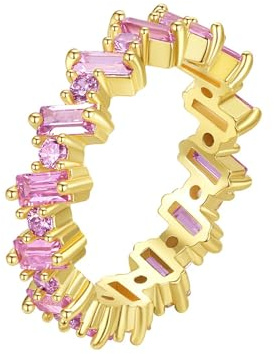 Ayoiow Ring Gold For Woman für Damen, Elegant mit Rosa Kristall Ehering Verlobungsring, 14K Gelbgold Vorsteckring Gold 585 Ehering für Freundin