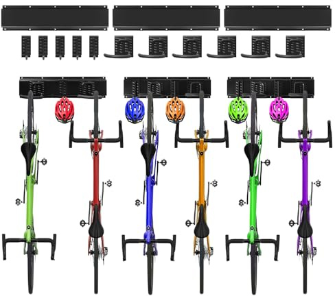 Storystore Fahrrad Wandhalterung 48 Zoll für 6 Fahrräder + 5 Helme | Robust Stahl Fahrradhalterung Wand, Einstellbare Fahrradaufhängung Wand Fahrradständer Wandmontage für Garage Keller Zuhause