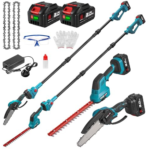 ONEVAN 4 in 1 Cordless Pole Hedge Trimmer & Pole Saw, 7.05ft Extension Pole