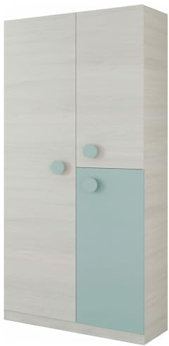 Arreditaly Armadio Armadietto Per Cameretta E Camera Da Letto Mobile Mobiletto Guardaroba Compatto Con Barra Appendiabiti E Ripiani Design Moderno 200 x 90 x 52 Cm Bianco Alpi e Verde Acqua