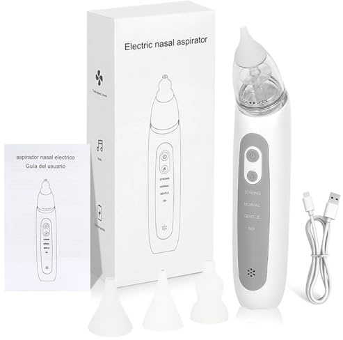 SGZIOO Aspiratore nasale elettrico bambino con 3 punte in silicone morbido, 3 ventose, funzione musica, aspiratore nasale per bambini, neonati