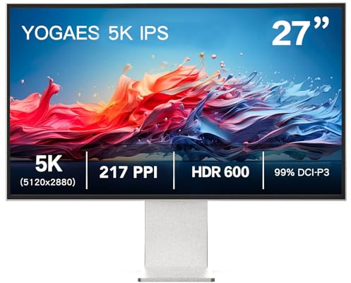 AtomFun Monitor da 27 pollici 5K con pannello IPS, corpo e supporto interamente in lega di alluminio 5K (5120 × 2880), sRGB 100%, 99% DCI-P3, NTSC 99%, USB-C (Type-C), regolabile in altezza