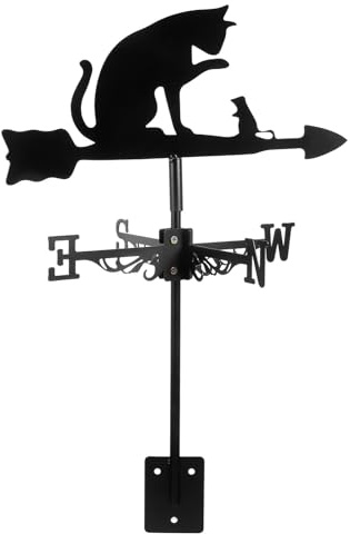 BIUDECO Stainless Steel Cat Garden Weathervane Wind Direction Indicator Outdoor Decorative Yard Stake Metal Roof Weather Vane for Patio Lawn
