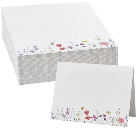 50 Pcs Floral Table Place Cards for Wedding, Pre-Scored Name Setting Cards for Birthday, Baby Shower & Christening Decorations, Elegant Flower Design Seating Cards (8.5x5.5cm)