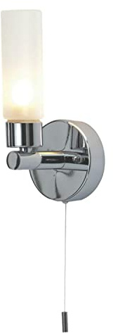 Polished Chrome IP44 Bathroom Tube Wall Light With Pull Cord Switch