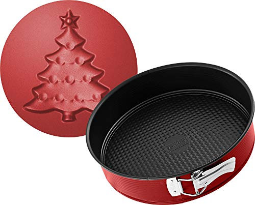 Zenker Springform Ø26 cm Motivboden-Set Sparkling Christmas, hochwertige Springform mit Antihaftbeschichtung für kinderleichtes Backen, Backform mit Tannenbaum-Motivboden (Farbe: Schwarz,Rot)