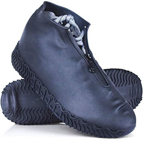 JUDA Impermeabile Copriscarpe, Copriscarpe Antiscivolo con Suola Antiscivolo Rinforzata, Copriscarpe Riutilizzabili Pieghevole per Le Giornate Di Pioggia e Neve (XL (43-47), Nero)